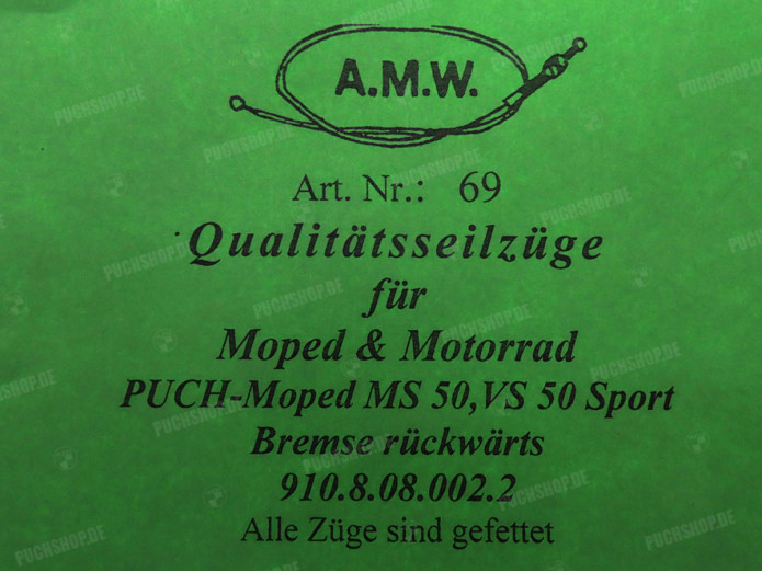 Bowdenzug Puch MS VS50 Sport Bremse hinter rollennippel AMW